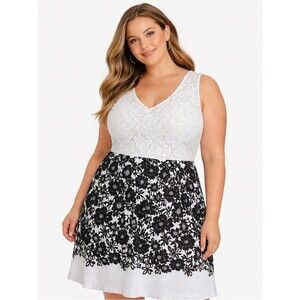 Studio One New York White Lace Sleeveless Fit & Flare Dress Size 16 EUC